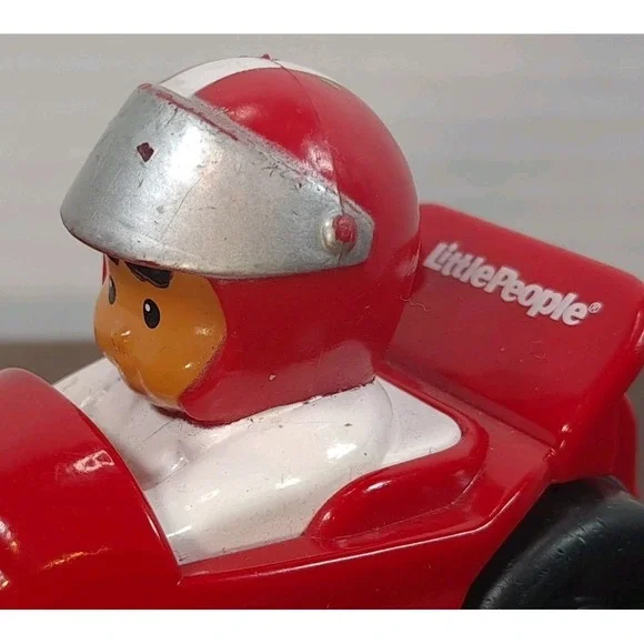 Fisher-Price Little People Wheelies Red Race Car #7 White Shirt Red White Helmet - Picture 6 of 7